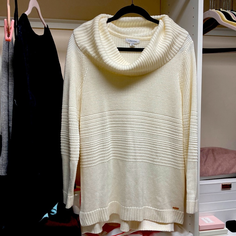 Calvin Klein Ivory cowl neck tunic sweater